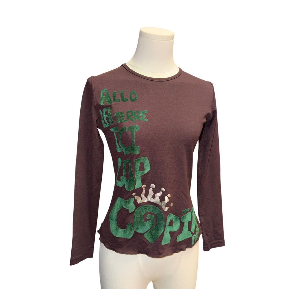 Cop Copine Graphic Long Sleeve Top Women S Brown Good Velvet Print Tee